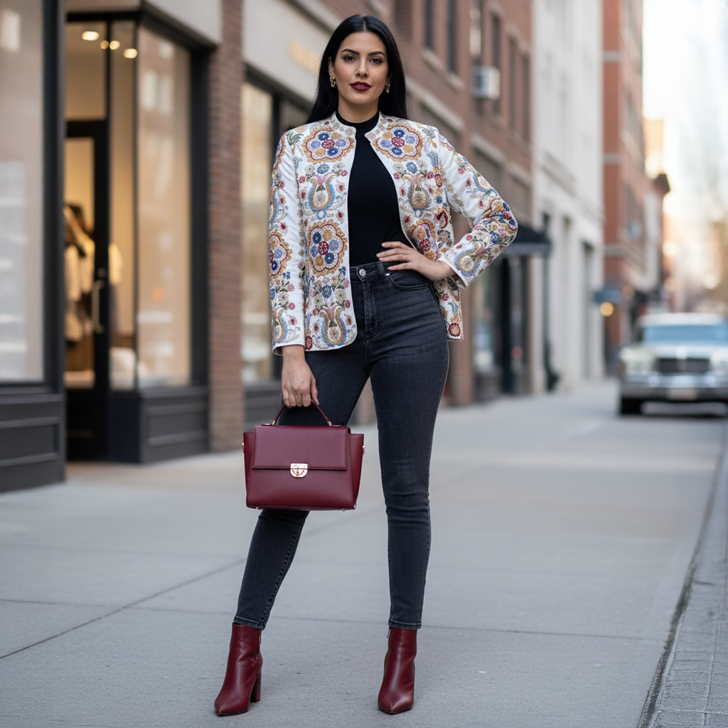 Embroidered Jacket Short - WHITE