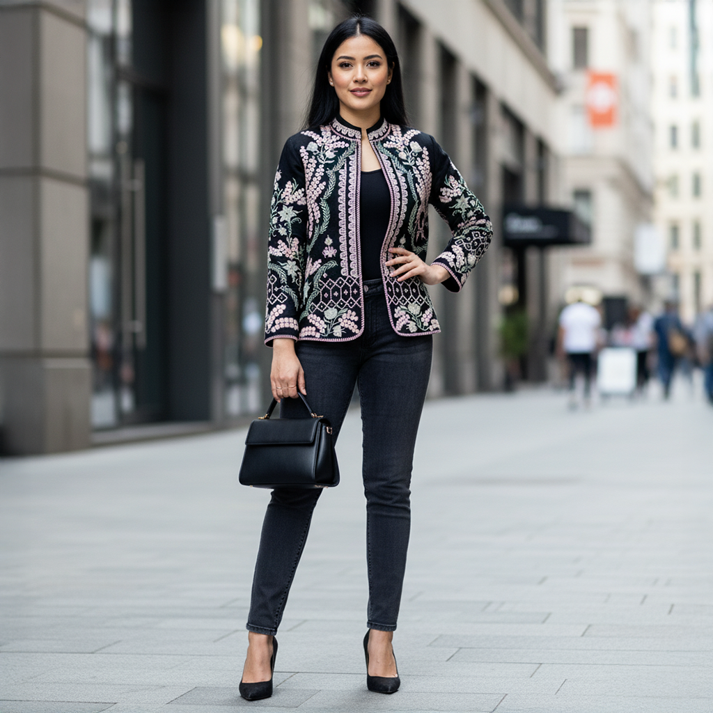 Embroidered Jacket Short - BLACK