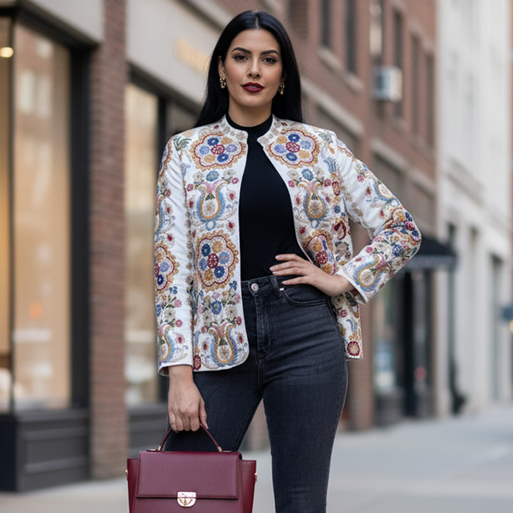 Embroidered Jacket Short - WHITE