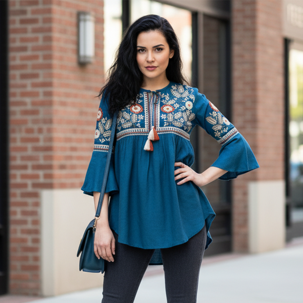 Embroidered Top - BLUE