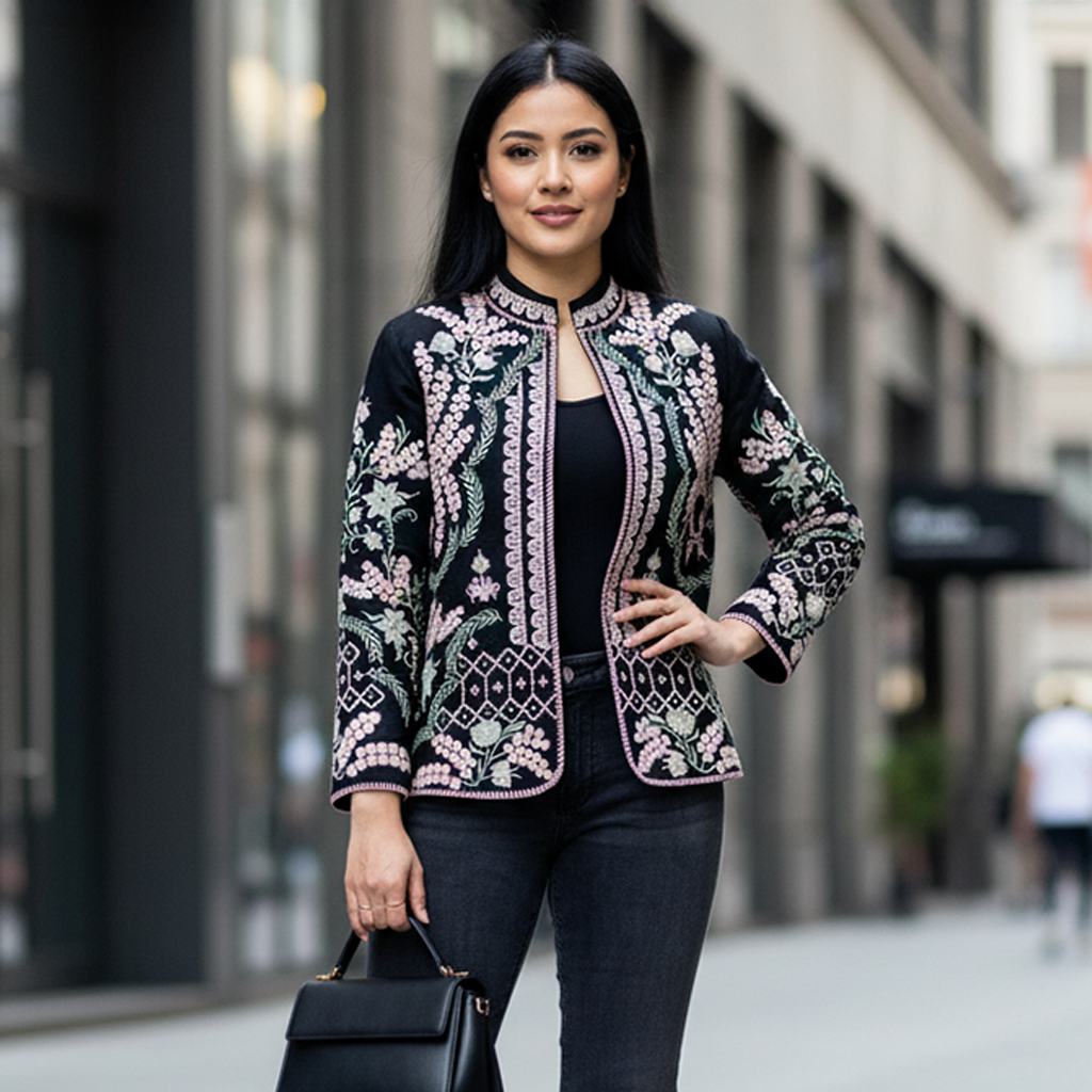 Embroidered Jacket Short - BLACK