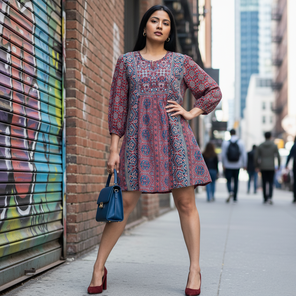 Printed Empire Dress Short