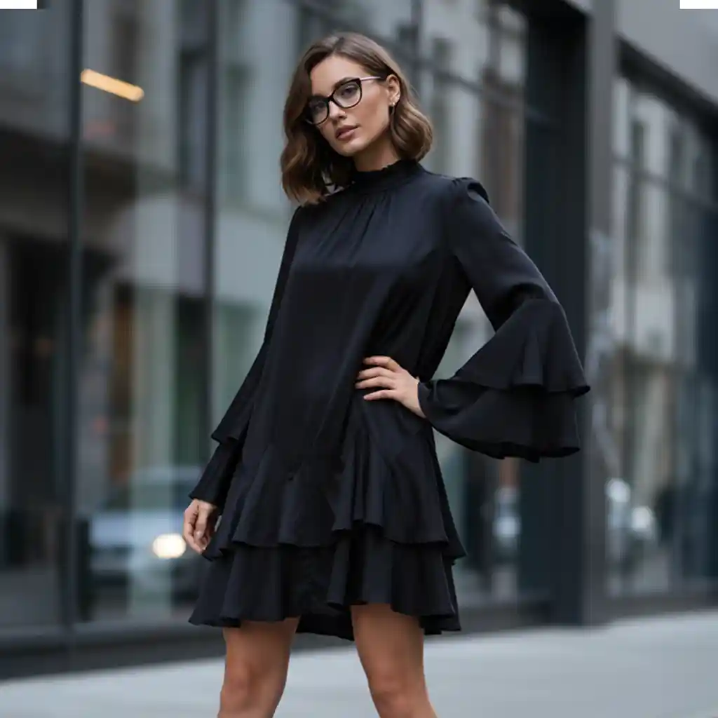 RUFFLE DRESS Mini || BLACK